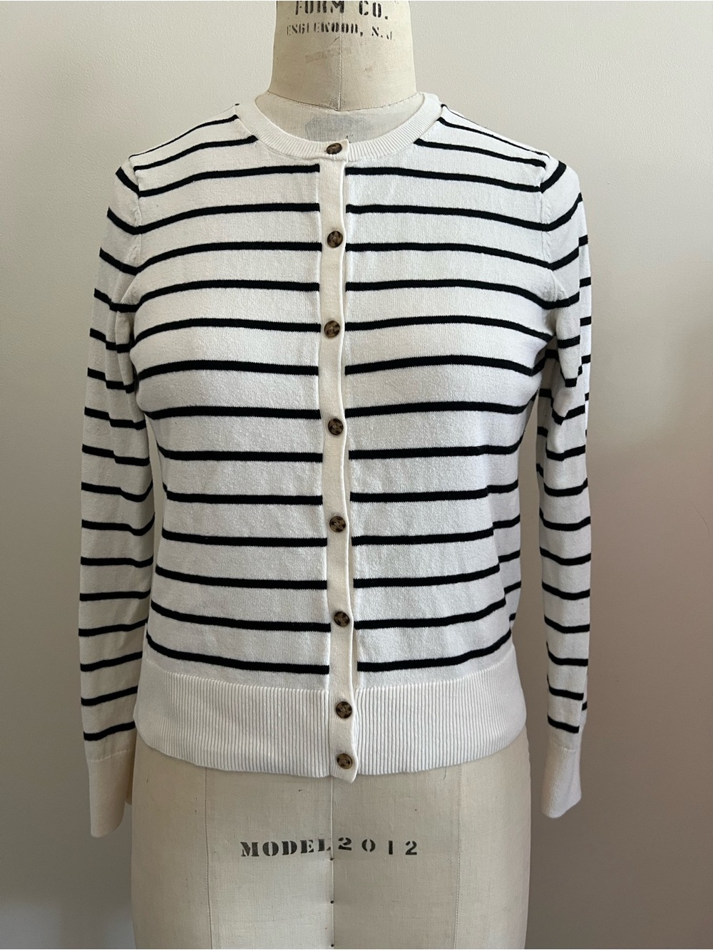 GAP White and Black Striped Button-Front Cardigan